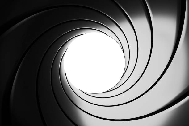 Gun barrel effect - a classic James Bond 007 theme - 3D rendering stock photo