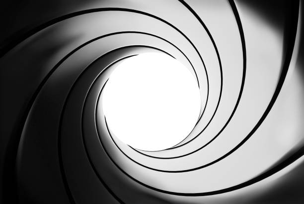 Gun barrel effect - a classic James Bond 007 theme - 3D rendering