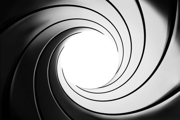 gun barrel-effekt - ein klassisches thema james bond 007 - 3d-rendering - spion stock-fotos und bilder