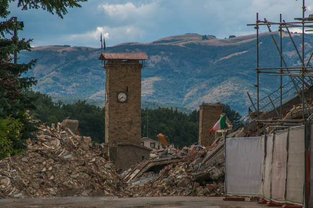 Destroyed buildings after the earthquake.