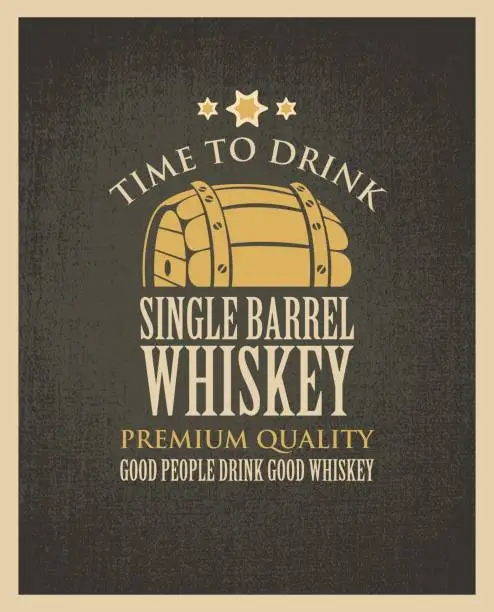 Vector illustration of banner with a barrel of whiskey in retro style