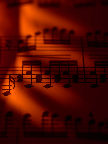 Sheet music in flame