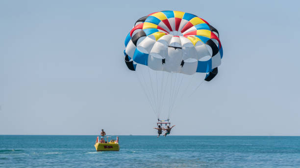 Parasailing on the Meditteranean Sea with speet boat.