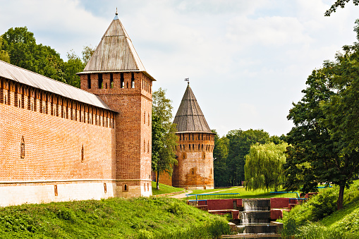 The city wall and towers of the ancient fortress of Smolensk, Russia