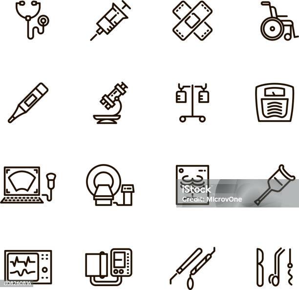 Healthcare Medical Equipment And Hospital Line Vector Icons Stock Illustration - Download Image Now