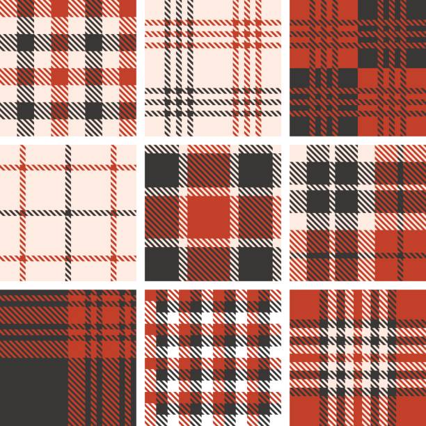 illustrations, cliparts, dessins animés et icônes de ensemble de modèle sans couture de tartan, style vintage 1 - houndstooth