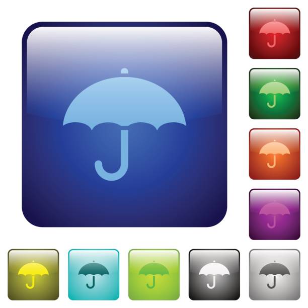 Umbrella color square buttons Umbrella icons in rounded square color glossy button set aegis stock illustrations