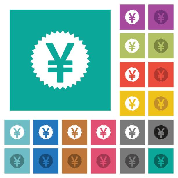 Yen sticker square flat multi colored icons Yen sticker multi colored flat icons on plain square backgrounds. Included white and darker icon variations for hover or active effects. multi medal stock illustrations
