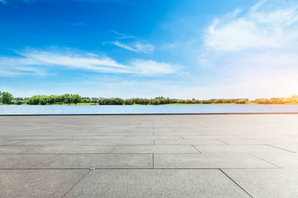 istock Empty square and lake in the city park 808368132