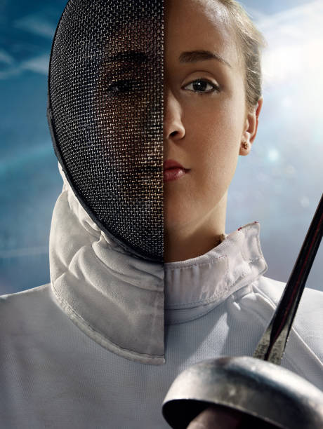 Fencer portrait with half face masked