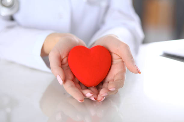 istock Female doctor with stethoscope holding heart. 808369344