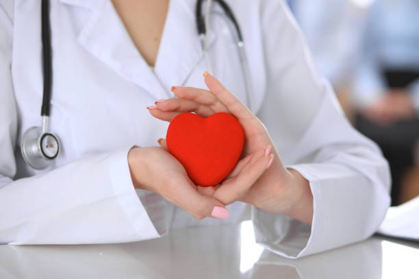 istock Female doctor with stethoscope holding heart. 808369588