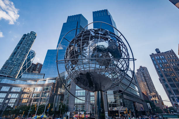Columbus Circle New York City Time Warner Center twin modern skycrapers and the globe of Trump Tower in Columbus Circle, Manhattan, New York City. time warner center columbus circle pictures stock pictures, royalty-free photos & images