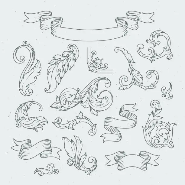 Vector illustration of Decorative elements in baroque style. Victorian ornament, acanthus leaves
