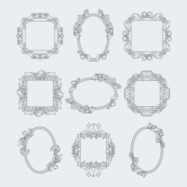 ilustrações de stock, clip art, desenhos animados e ícones de antique victorian picture frames. vector set in baroque style - frame flower photograph old fashioned