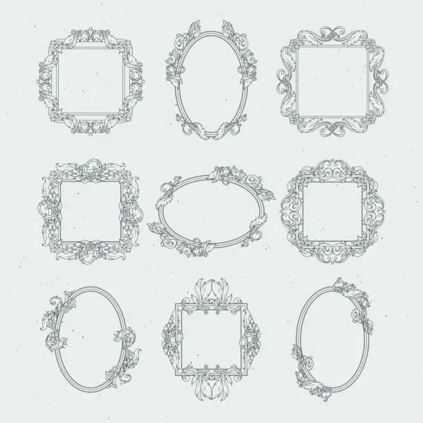 Vector illustration of Antique victorian picture frames. Vector set in baroque style