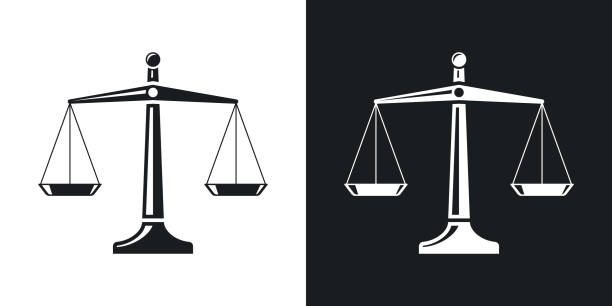 векторные весы иконы справедливости. двухтуханая версия - weight scale scales of justice justice balance stock illustrations