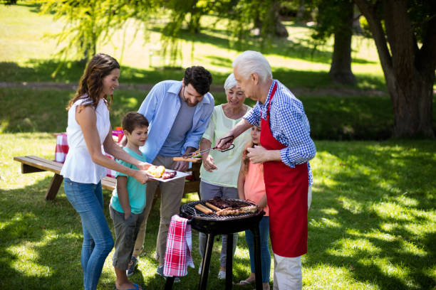 istock Multi generation family enjoying the barbeque in park 808417850