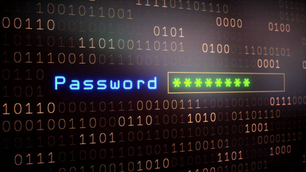 Password Input Field on Binary Close up on a password input field on a surface with binary numbers. The input field contains eight green asterisks. Password stock pictures, royalty-free photos & images