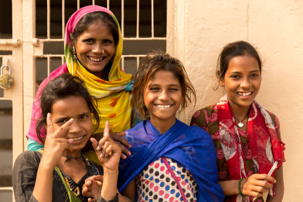 istock Group of happy gypsy indian children (Family) 808445408