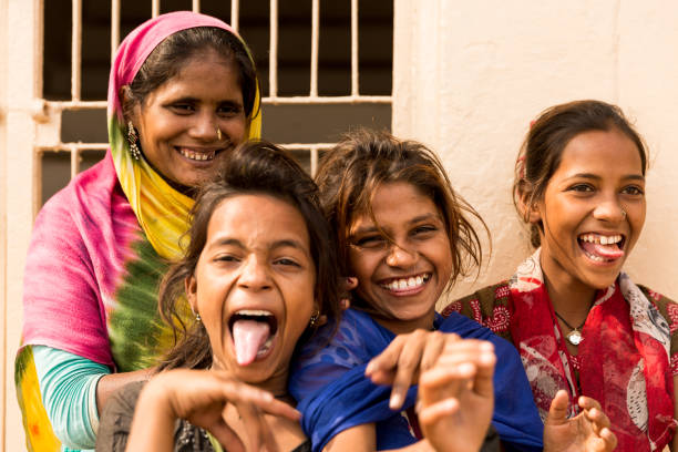 istock Group of happy gypsy indian children (Family) 808445412