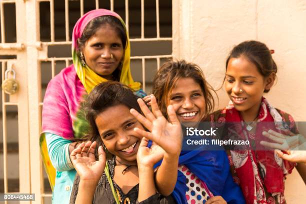 Group Of Happy Gypsy Indian Children Stock Photo - Download Image Now - Child, Romani People, Offspring