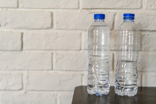 bottled water on table