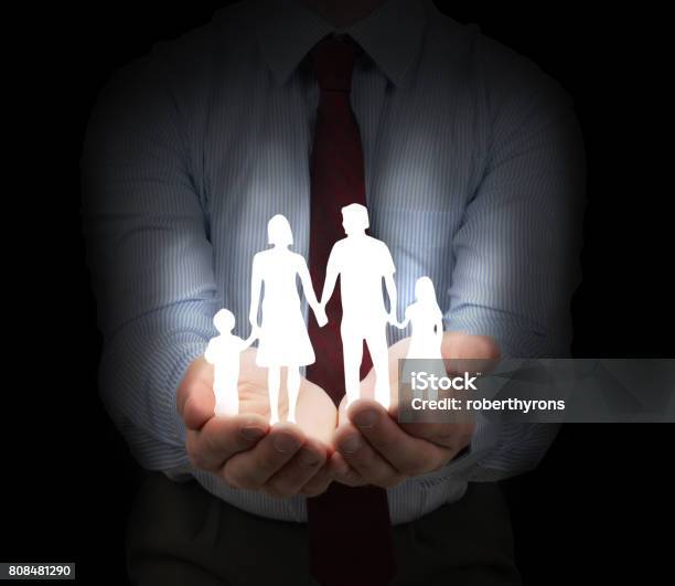 Family Insurance Stock Photo - Download Image Now - Arm In Arm, Care, Chain - Object