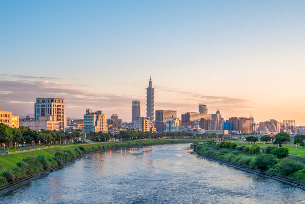 night view of taipei city by the river