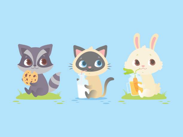 ilustrações, clipart, desenhos animados e ícones de animais bebê fofo sentado, bebê guaxinim, gatinho, coelhinho. - easter rabbit baby rabbit mascot