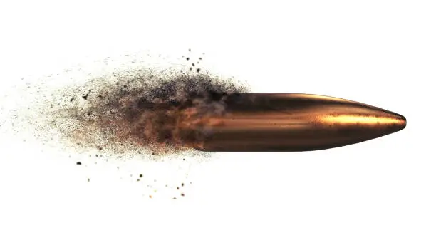 Flying bullet with a dust trail on a white isolated background 3d illustration
