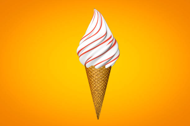 istock Delicious ice cream cone isolated on yellow-orange background 3d illustration 808551548