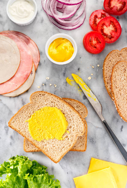 ingredienti sandwich - sandwich turkey cold cuts snack foto e immagini stock