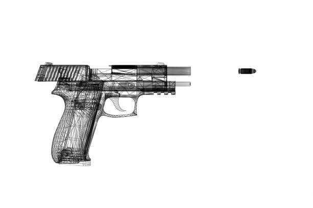 pistola arma ilustração 3d sobre o fundo branco. - computer shooting handgun gun - fotografias e filmes do acervo