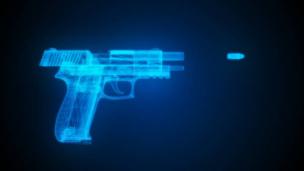 istock 3d illustration of a pistol shooting 808558568
