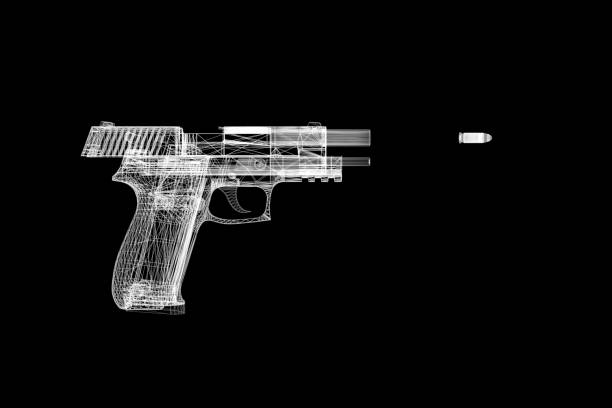 pistolet gun 3d illustration sur le fond noir. - computer shooting handgun gun photos et images de collection