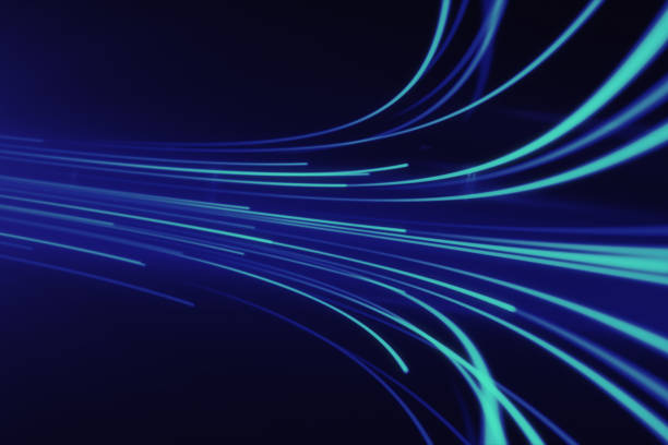 光ファイバー網のラインの移動アニメーション抽象的な背景。 - fiber optic computer network communication blue ストックフォトと画像