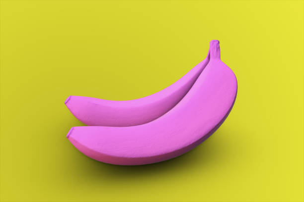 istock Pink bananas on a yellow background, 3d illustration 808561634