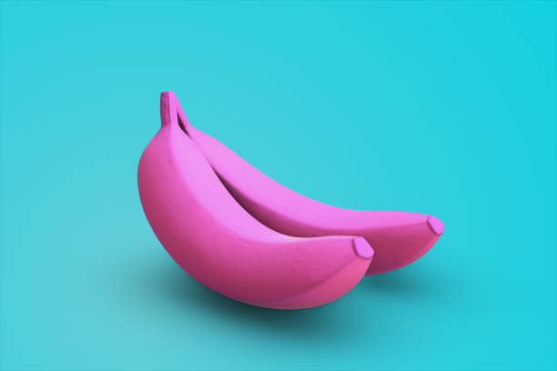 istock Pink banana on a blue background, 3d illustration 808561654