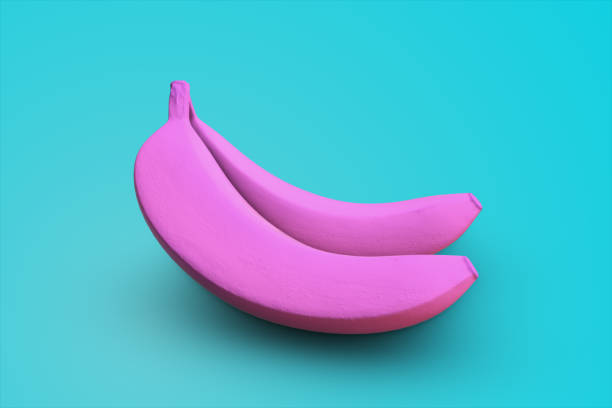 istock Pink banana on a blue background, 3d illustration 808561782