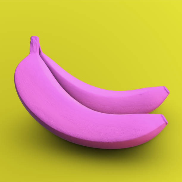 Pink Bananas On A Yellow Background 3d Illustration Stock Photo