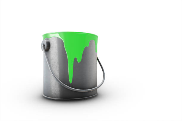 istock Bucket with leaking green paint 3d illustration 808562030