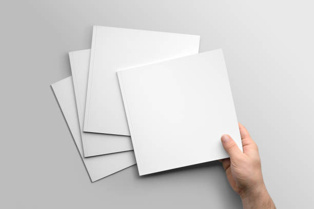 istock Blank square photorealistic brochure mockup on light grey background. 808590264