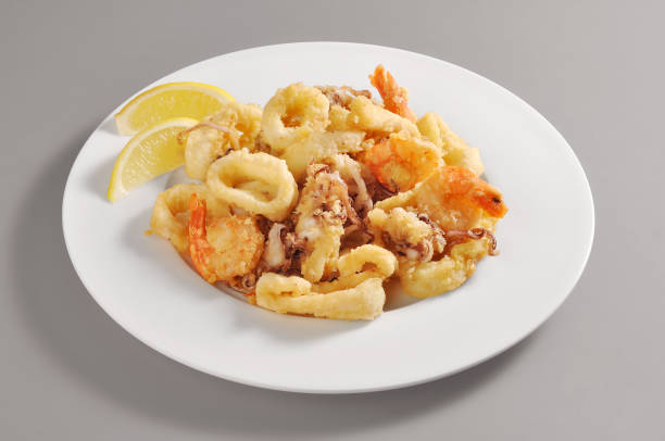 Dish with fried shrimp and squid rings