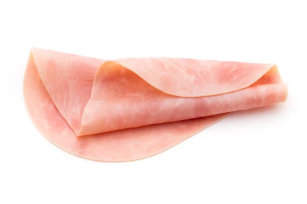 istock Thin slices of ham on white background. 808627280