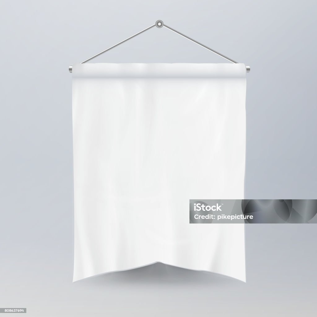 Vector de plantilla de banderín blanco. Vacío banderín 3D bandera en blanco. Forma clásica - arte vectorial de Bandera libre de derechos