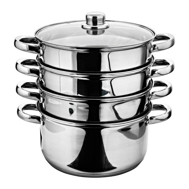 istock Metal pans, crockery, isolated white background 808659100