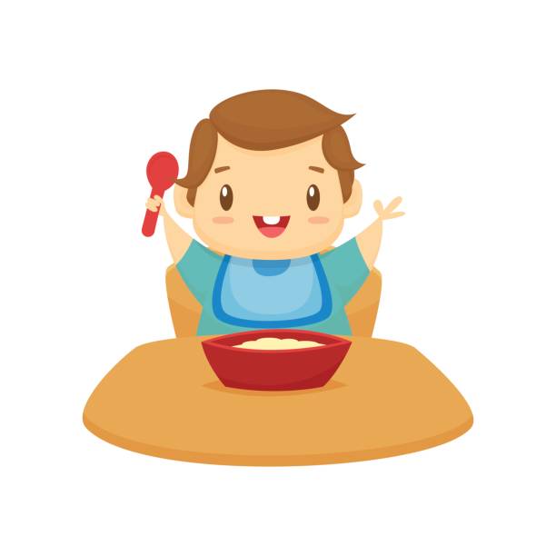 Happy Baby Eating Cartoon Vector Illustration Stock Illustration - Download  Image Now - Eating, Baby - Human Age, Toddler - iStock