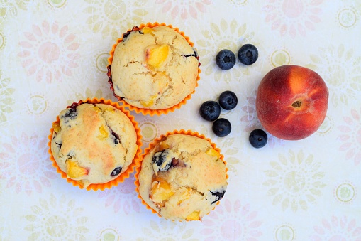 Blueberry peach muffins, top view