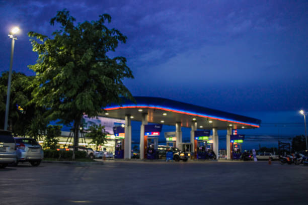 istock The Atmosphere Lighting Blurred in Gas station at night 808705478